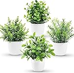 WYTE ORIGIN Plastic Faux Plants Indoor, 4 Packs Small Fake Plants Mini Artificial Plants In Pots For Home Office Shelf Farmhouse Bathroom Decor(Green)- Amazon