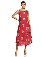 BIBA Women Coral Asymmetric Cotton and Viscose Printed Knee Length Dress- Amazon