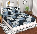 BSB HOME Microfiber 144 TC Aspire 2.O Collections Soft Breathable Wrinklefree Cheks Printed Double Bedsheets with 2 Regular Size Pillow Covers, Color Black Grey and White- Amazon