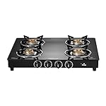 Sunflame Pride 4 Burner Gas Stove | 2 Medium and 2 Small Brass Burners | 2-Years Product Coverage by Sunflame | Ergonomic Knobs | Easy to Maintain l Toughened Glass Top | PAN India Presence| Black- Amazon