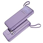 ZEBRONICS MB10000S6 Power Bank, 10000 mAh, 12W, 5 x Outputs – Dual USB A | Type C | Micro USB | Lightning, Built in I/O Cables, Percentage Display, Carry Loop, Made in India (Lavender)- Amazon