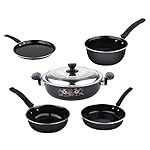 ATEVON 5-Piece Nonstick Cookware Set in Black – Includes Kadai with Lid, Large & Small Tadka, Frying Pan, Tawa, and Kitchen Tools – Ideal Gift- Amazon