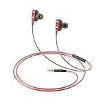 amazon basics in-Ear Wired Earphones with 9 mm Dual Drivers, in-Line Mic, Powerful Bass, Noise Isolation, 3.5 mm Audio Jack (Black and Red)- Amazon