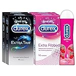 Durex Pleasure Packs (Condoms – 10 Count (Pack of 2, Extra Time), Condoms – 10 Count (Pack of 2, Extra Ribbed), Pleasure Gel – 50 ml (Cherry))- Amazon