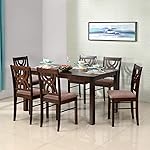 @home by Nilkamal Alice Solid Rubber Wood Dining Table 6 Seater| Six Seater Wooden Table with Six Chairs with Cushion| Dining Room Set| Rubberwood, Antique Cherry Finish- Amazon