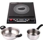 Pigeon 1800 W Induction Cooktop Push Button  (Black, 19004335 with Stainless Steel Kadai 24 cm & Pan 16 cm)- Flipkart