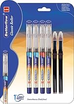 Cello Butterflow Classic Roller Pen Set | Pack of 4 Roller Pens | 2 Blue, 1 Black & 1 Red Ink Colour + 2 Jumbo Refills | Smooth Writing Experience | For Students and Office Use | Best Pen- Amazon