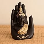 eCraftIndia Polyresin Golden Handcrafted Palm Buddha Polyresin Showpiece (12.5 cm x 7.5 cm x 17.5 cm, Black)- Amazon