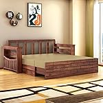 MAMTA DECORATION Solid Sheesham Wood 3 Seater Sofa Cum Bed With Drawer and Side Pocket Storage | Wooden Italian Bed With Headboard | Multipurpose Sofa Furniture- Amazon