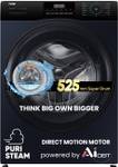 Haier 9 kg AI with Direct Drive Technology,Puristeam and Refresh Function, Anti Bacterial Technology, Super Drum 525mm with Custom Wash Programs Fully Automatic Front Load Washing Machine Black, Blue  (EFL90-DM14IBIEBK)- Flipkart