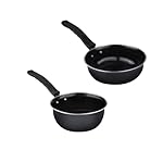ATEVON Induction-Friendly Nonstick Aluminium Cookware Set – Tadka Pans and Saucepan Combo, Black, 2 Count- Amazon