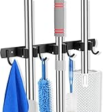 Boniry Broom Holder and Mop Organizer | Mop Holder For Wall Without Drilling with 3 Slots and 4 Hooks- Amazon
