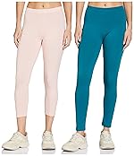 Amazon Brand – Symbol Women’s Straight Mid Rise Ankle Length Cotton Stretch Skinny Fit Leggings (Pack of 2)- Amazon