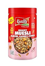 Kwality Muesli Crunchy Almonds, Raisins & Honey 900g Jar| 87% Multi Grains| Natural Source of Vitamin & Iron, High in Protein & Fiber, Low Fat & Cholesterol-Free, Healthy Food & Breakfast Cereal- Amazon