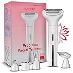 HOMEBASIC Precision Facial Hair Trimmer for Women 5-in-1 Detachable Heads for Face,Nose,Ear,Eyebrow,Under Arm,Long Hair Remover| Waterproof Full Body Shaver| Type-C Rechargeable 500mAh Battery,White- Amazon