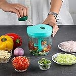 Cello Magic Hand Chopper XL | Multi Utility Chopper | 5 Stainless Steel Blades | Vegetable and Fruits chopper | 15 Cuts One Pull | (Chopper, Blade, Whipper) | 900 ml| Green- Amazon