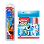 MAPED Colouring Kit – 2Pcs Set Washable Felt Tip Pen X12 Shades Oil Pastels X25 Shades|Oil pastel with Plastic Case| Bright shade Sketch pens| Birthday Gift|Rakhi Gift| Return Gift- Amazon