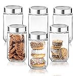 CROCO JAR Square Shape Transparent Glass Jars&Containers With Airtight Steel Lid For Kitchen Pantry,Snacks,Masala,Pickles,Dry Fruits,Coffee Beans Storage With See Through Steel Lid (1000Ml) (Set Of 6)- Amazon