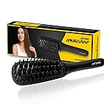 Ant Esports HSB2222 Hair Straightener Brush, Fast Heating Straightening Comb with Anti Scald & On-Off Safe, Portable Travel Flat Iron Brush, Frizz-Free Hair Care Silky Straight Heated – Black- Amazon