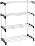EASY BUY 4 Shelves Shoes Rack for Home Plastic, 4 Tier Shoe Rack with Shelf, Folding for Bedroom, Book Shelf, Footwear Stand (Black & White)- Amazon