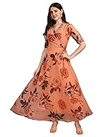Fashion2wear Women’s Georgette Midi Dress with V Neck Floral Printed A Line Style Knee Length 3/4th Sleeves and Regular Fit- Amazon