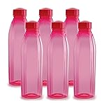 CELLO Crystal Water Bottles Set of 6, 1000 ml Each, Pink | Food Grade, Unbreakable & Reusable Set of Bottles | Air Tight Leakproof Easy to Carry Set of Fridge PET Bottles For Kitchen, Office, Travel- Amazon