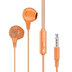 Ambrane Wired Earphones with Mic | 3.5mm Audio Jack | 14mm Driver for HD Sound & Deep Bass | Tangle-Free 1.2m Cable | In Ear Comfort Fit | Compatible with Mobiles, Tablets, Laptops, PCs (EP-83 Orange)- Amazon