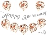 Mystic Toy Store Silver Happy Anniversary Banner with Confetti Balloons Decoration Items for Men Women 8 Pcs Rose Gold Colour Metallic Balloons Reusable Happy Wedding Anniversary Banner Kit Set- Amazon