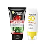 GARNIER Men Acno Fight Anti Pimple Face Wash 100g + Super UV Invisible Serum Sunscreen 30ml (2 Items in the set)- Amazon