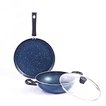 Wonderchef Galaxy 3pcs Cookware Set | Kadhai with Lid and Dosa Tawa | Induction Friendly | Cool Touch Bakelite Handles | Pure Grade Aluminium| PFOA Free| 2 Years Warranty | Midnight Blue- Amazon