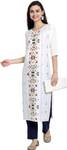 EthnicBasket Women Printed Crepe Straight Kurta  (White)- Flipkart
