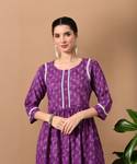 METAFAB Women Printed Viscose Rayon Flared Kurta  (Purple)- Flipkart