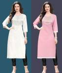 AlkalineRahu Women Solid Pure Cotton A-line Kurta  (Pink, White)- Flipkart