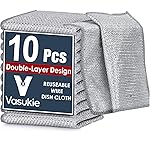 Vasukie Multipurpose Non-Scratch Stainless Steel Wire Dishwashing Rags | Scrubber Dishcloth Dishes Sinks Counters | Easy Rinsing | Machine Washable | Durable & Reusable | Wet & Dry Use | (PACK OF 10)- Amazon