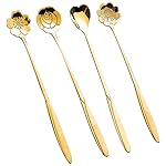 Dessert, Coffee, Tea Spoon Cutlery Kitchen Tableware Stainless Steel Spoon Set Flowers Shaped Different Spoon Set for Sugar Spoon Kitchen Cake Ice Cream Cafe Bar (12, Golden)- Amazon