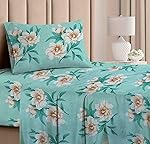 BSB HOME Presents Glace Cotton 180Tc Single Bedsheets(Size-90 X 60 Inch) with 1 Pillow Covers(Size-18 X 28) (Pastle Green & White Flower), 180 Tc- Amazon