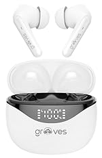 GROOVES Robo Low Latency Gaming Headsets, 13 MM super bass Hybrid ENC Driver with 400 mah battery display, 5.3 Bluetooth with 20 min fast charging (White, True Wireless)- Amazon