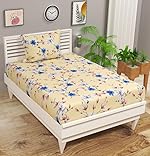 BSB HOME Pure Cotton 220 tc Flat Single | Diwan | Coat Bed Bedsheets for Summer Breathable | Wrinklefree (Size-60 X 90 Inch) with 1 Pillow Covers (Size-17 X 27 Inches, Floral, Pista and Blue)- Amazon