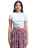 Tokyo Talkies Women’s Round Neck Short Sleeves Front Twisted Crop Top | Trendy & Chic | Perfect for Casual & Summer Outings | Tops for Woman | Women Tops | Stylish Top- Amazon