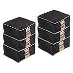 Prettykrafts Set of 6 Non Woven Foldable Saree Cover/Cloth Storage Bag/Wardrobe Organizer with Zip & Transparent Window For Lehenga, Shirts, Salwar Suits, Dress & Accessories (Black, 40 x 35 x 19.5cm)- Amazon