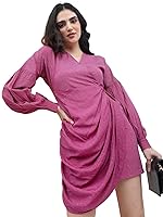 Tokyo Talkies Women’s Long Sleeves V-Neck Printed Dresses | Stylish Dresses | Casual Dresses- Amazon
