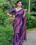 AVANTIKA FASHION Woven Kanjivaram Pure Silk, Art Silk Saree  (Purple)- Flipkart