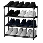 4-Tier Shoe Rack Organiser, Black Plastic Storage Shelf, Compact Footwear Stand, ShoeRack Plastic 4 Shelf- Amazon
