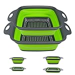 Supvox® Collapsible Strainer Baskets Kitchen Colander Baskets with Dual Ears, Foldable Silicone Sink Strainers for Rinsing Fruits and Vegetables, Set of 2- Amazon