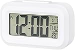 Kadio Small Digital Alarm Clock Large Display Bedside Clock with Luminous Temperature Calendar, Battery Powered Alarm Clock for Bedroom Office Desk Table (White)- Amazon