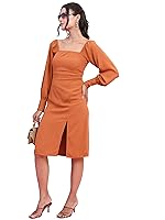 Tokyo Talkies Women’s Long Sleeves Square Neck Solid Dresses | Stylish Dresses | Casual Dresses- Amazon
