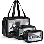Makeup Cosmetic Bag | Travel Wash Bag Set of 3 | Makeup Bag | Waterproof Toiletry Cosmetic Organizer Pouches with Handle | Large Capacity Makeup Storage Bags for Travel Accessories (Black)- Amazon