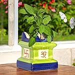 ecofynd 5 inches Tulsi Ceramic Plant Pots, Flower Pot with Drainage Hole, Decorative Modern Indoor Planters, Home Garden Decor for Living Room Bedroom Interior (Green,CPOT016)- Amazon