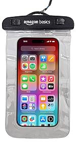 amazon basics Non-Toxic TPU and Plastic Dry Bag Case for iPhone Xs Max XR XS X 8 7 6S 6 Plus, Samsung Galaxy S9 S8 + Note 8 6 5 4, Pixel 3 2 XL, Mi, Moto (Transparent)- Amazon
