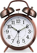 Kadio Loud Alarm Clock for Heavy Sleeper, 4 Inches Twin Bell Battery Operated Metal Alarm Clocks with Night Light for Bedrooms, Retro Analog Alarm Clock for Adults, Silent Non-Ticking (Red Brown)- Amazon